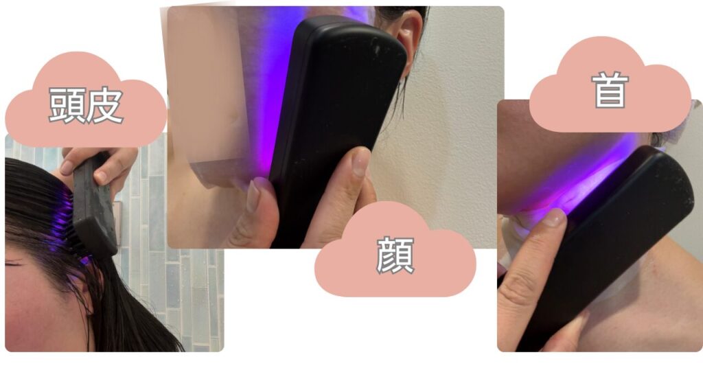 ブライトエレキブラシ　頭皮・顔・首への使用図